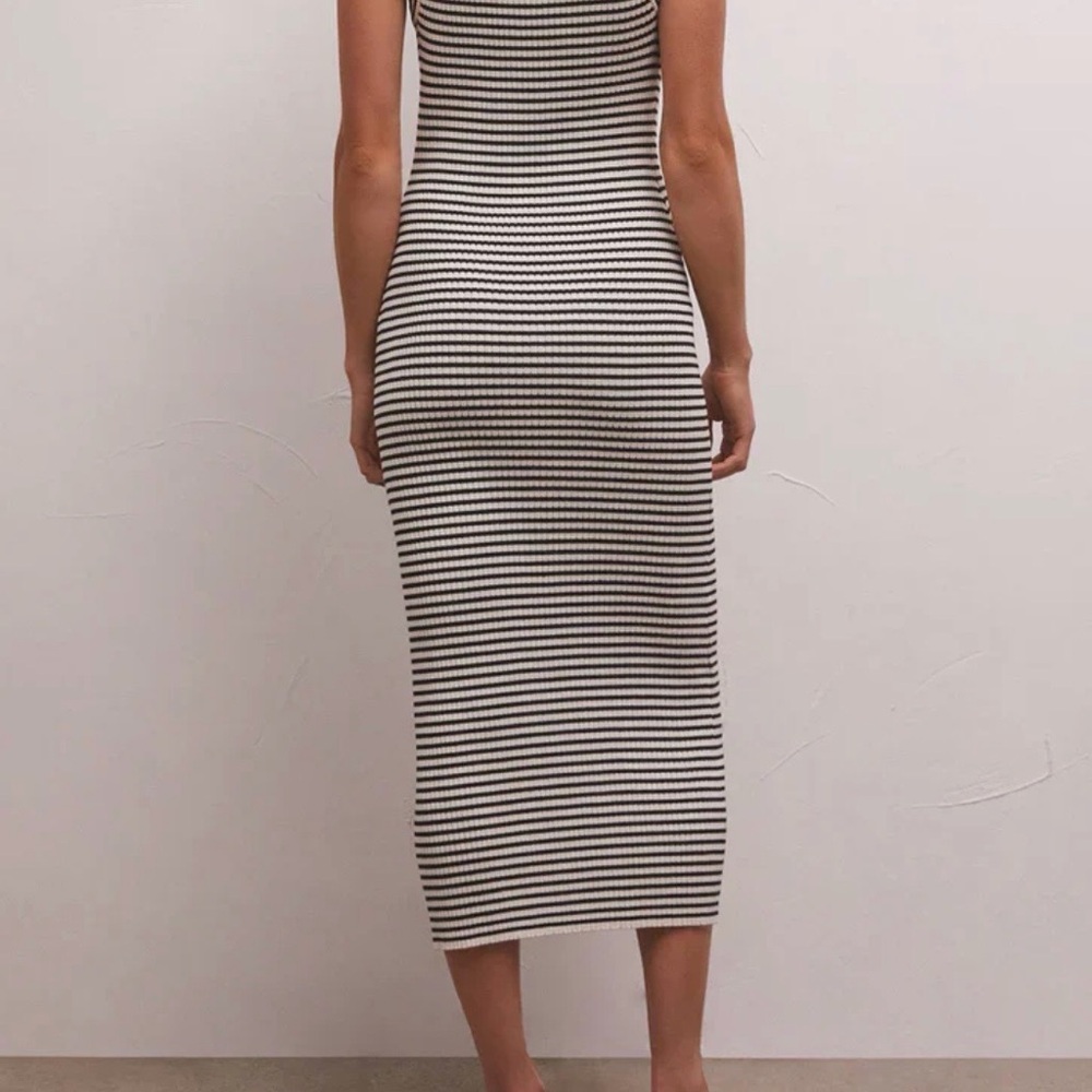 Z Supply Brooks Small Bodycon Black And Cream Striped Midi Dress - Picture 4 of 8